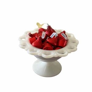 Vintage Anchor Hocking Lace Edge Milk Glass Pedestal Bowl | Candy Trinket Bowl